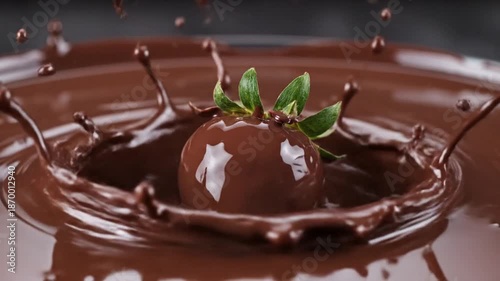 Strawberry Dipping into Rich Chocolate Sauce, Delicious Dessert Food