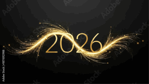 a dramatic display of golden light forming the number two thousand twenty six against a dark abstract background high quality