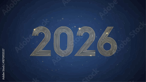 a striking visual representation of the year 2026 displayed in a golden striped font on a deep blue background