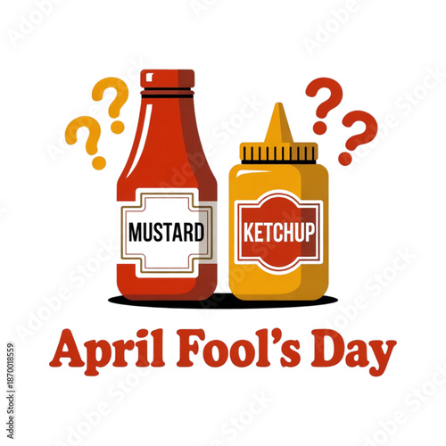 April fool's day prank with ketchup and mustard bottle