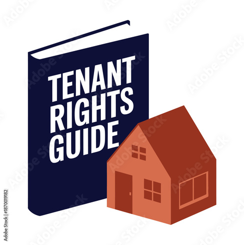 Tenant rights guide book and a small house represent housing legal.