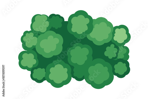Stylized green tree tops cluster together creating a dense forest.