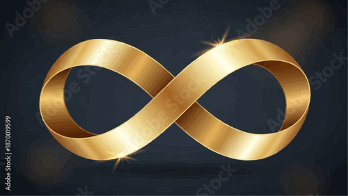 a gleaming golden infinity symbol is prominently displayed against a dark blurred background exhibiting a luxurious and elegant aesthetic
