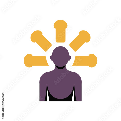 Person silhouette considers multiple creative options radiating outward.