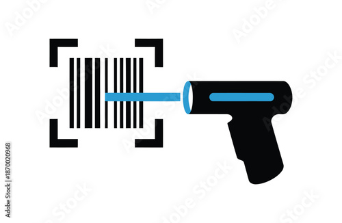 Barcode scanner emits blue laser beam reading product identification.