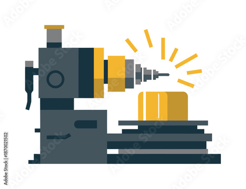 Heavy industrial machine operates with a bright yellow drill bit.