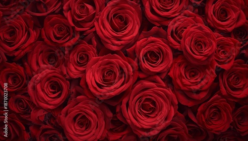 A dense, dramatic background texture composed entirely of deeply saturated crimson red roses filling the entire frame beautifully.