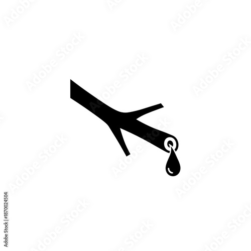 Minimal silhouette of pruned branch with dripping tree sap – simple icon-style graphic
