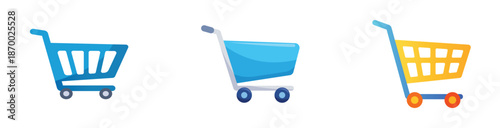 3 Colored Shopping Cart Vector Icons Set for E-commerce and Online Stores, Flat Minimalist Design, Editable File for Retail Projects
