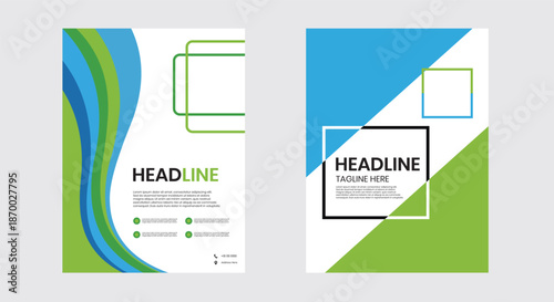 Comprehensive Green & Blue Business Flyer and Brochure Template Set with Editable Text Fields and Image Placeholders Designed for Marketing Campaigns, Professional Presentations, Corporate Branding