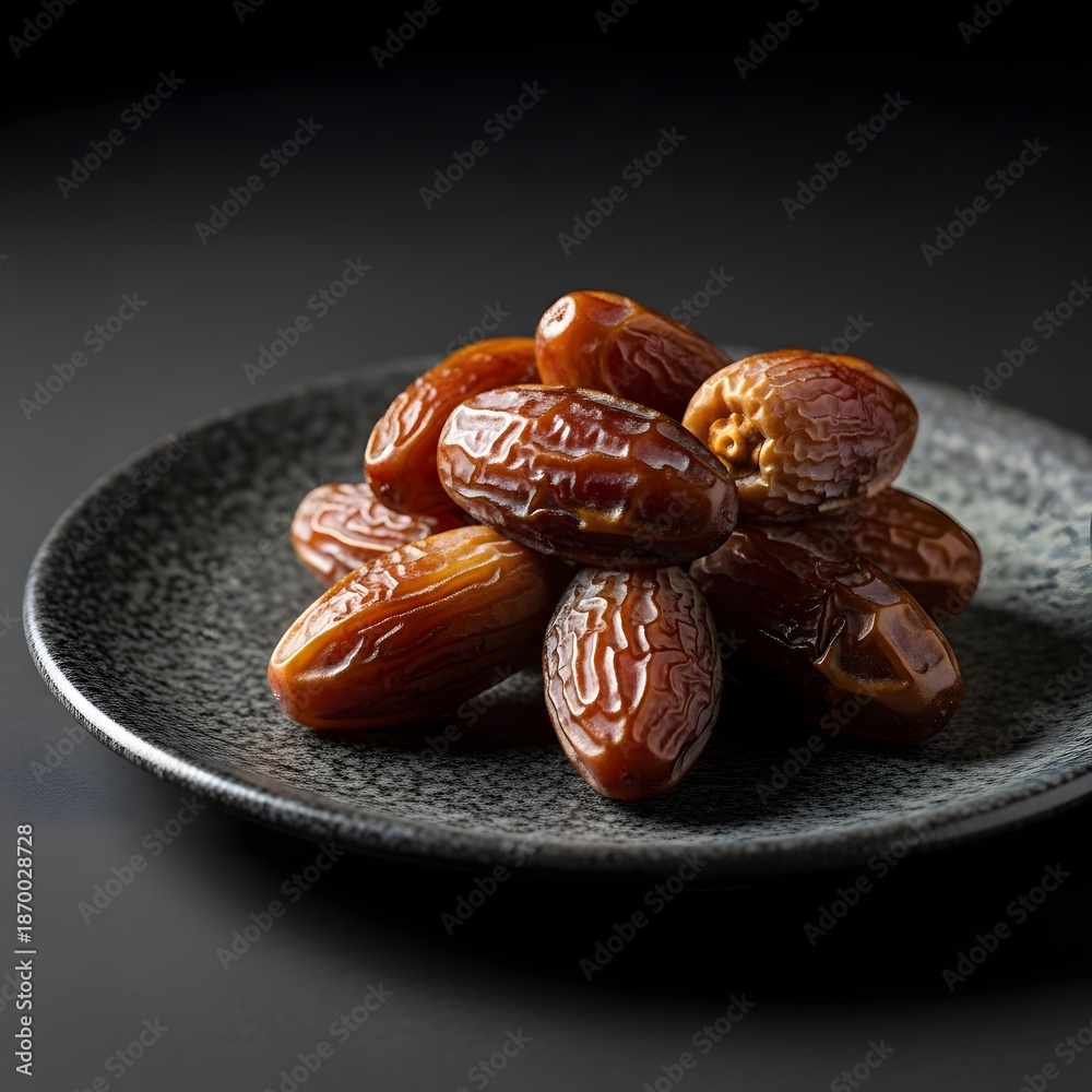 Obraz premium Delicious dates piled on a dark plate