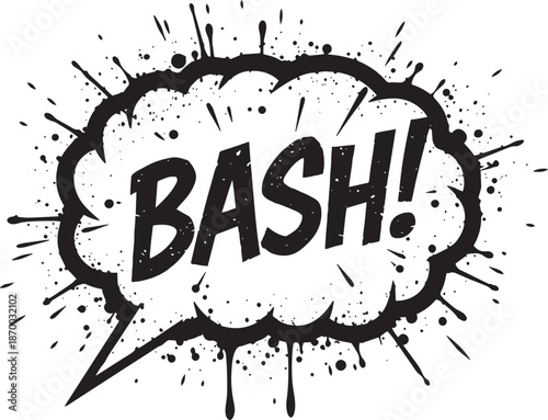 Comic Book BASH Burst Effect – Retro Pop Art Onomatopoeia Explosion with Ink Splatter Vector