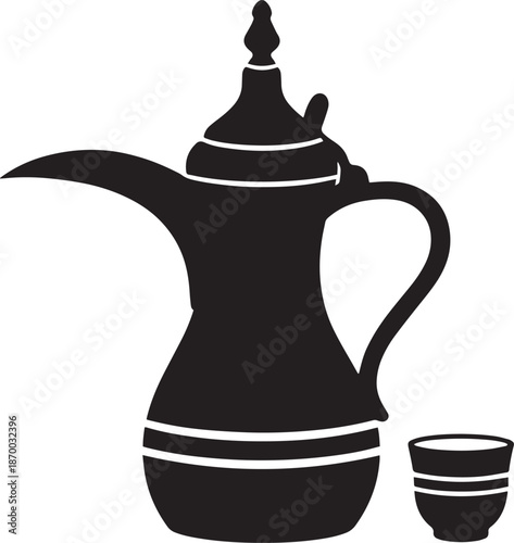 Traditional Arabic Coffee Pot Dallah and Cup Silhouette – Middle Eastern Hospitality Culture Vector Art
