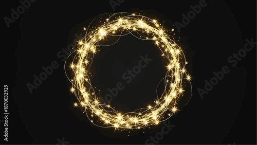 a radiant golden letter o formed from twinkling lights against a deep black background evokes a sense of magic