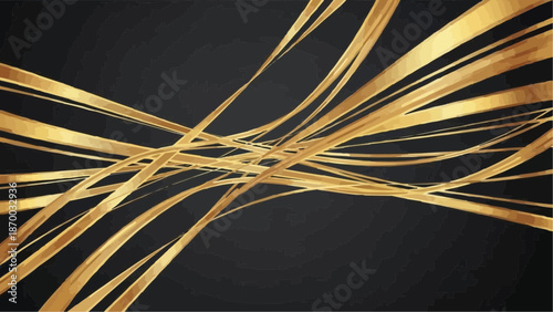 an abstract background features dynamic flowing golden lines against a stark black backdrop creating a sense of luxury and