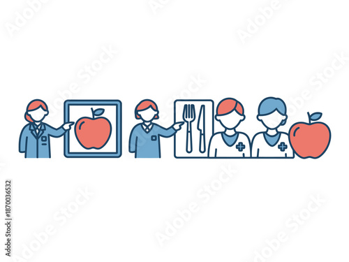 Healthcare professionals promoting healthy eating habits with apples and nutrition guidance