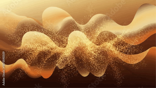 an abstract representation of golden waves and glittering particles creating a dynamic flowing and textured artistic background high quality professional