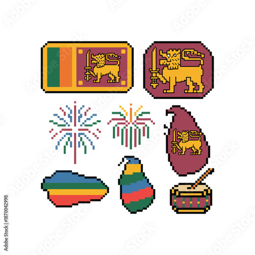 Retro Sri Lanka Celebration Pixel Art Icons