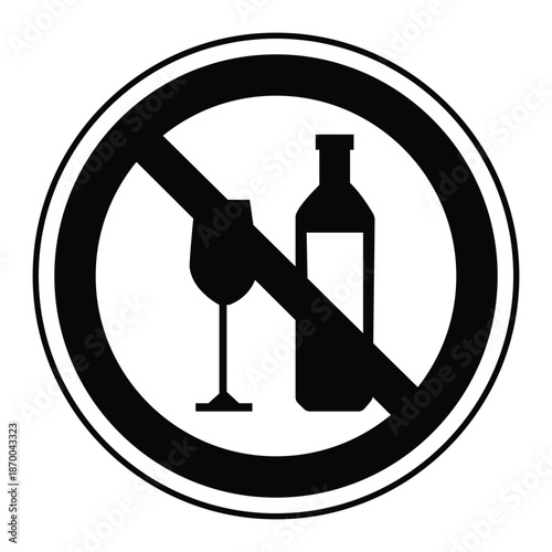 No drinking sign with wine glass and bottle symbol