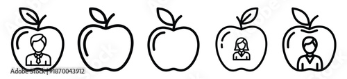 Outline education icons of apple for teacher . Education  Editable stroke vector illustration design