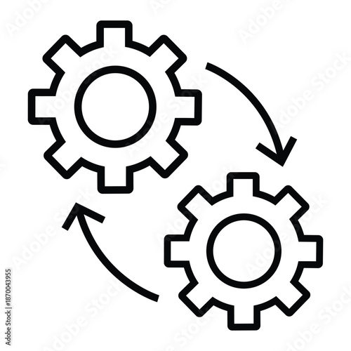 Two gear icons with arrows forming a cycle