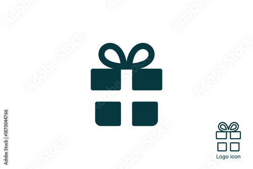 A minimalist gift icon design with a logo on a white background