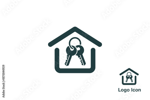 A logo icon featuring a house with keys, symbolizing home ownership and security.