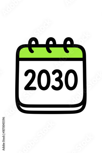 A simple illustration of a calendar displaying the year 2030