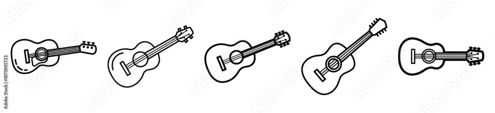 Obraz premium Outline education icons of guitar lesson . Education Editable stroke vector illustration design