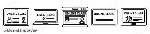 Outline education icons of online class . Education  Editable stroke vector illustration design