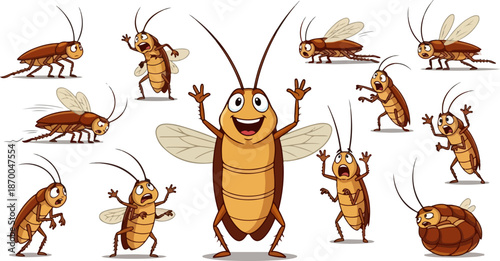 Collection of cute cartoon green snakes displaying various playful poses and expressions on white background