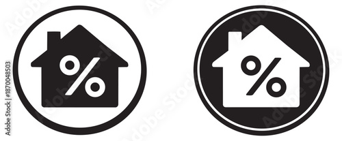 Modern flat icon set featuring variations of a house and percentage symbol for real estate finance concepts