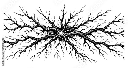 Abstract radiating cracks or lightning texture in engraving style