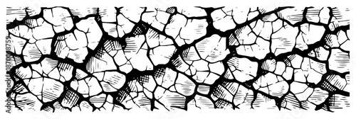 Texture of dry cracked earth ground in vintage engraving style