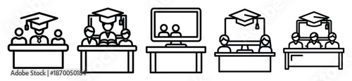 Outline education icons of virtual classroom . Education  Editable stroke vector illustration design