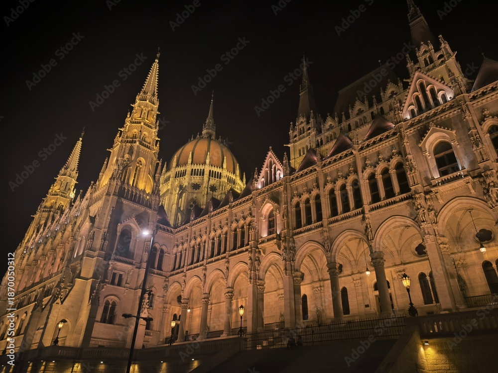 Obraz premium Gothic architecture night Parliament river pathway night illumination lamp nights nightlife sky black outdoor street building architecture home 3d house hotel outside place near object country travel