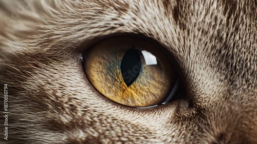 Extreme Close-up of a Cat's Eye, Macro Shot of Feline Iris and Pupil