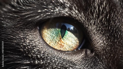 Extreme Close-up of a Cat's Eye, Reflecting Light, Macro Detail