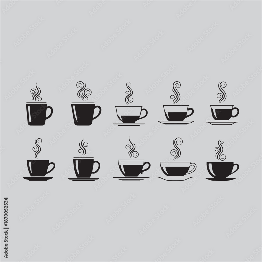 Obraz premium Coffee Cup Silhouette Icon Set