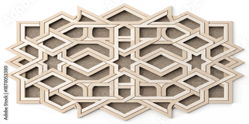 Intricate wooden geometric pattern with interlocking shapes — EPS vector (editable)