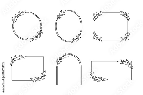 Elegant set of minimalist floral frames with delicate leaf designs