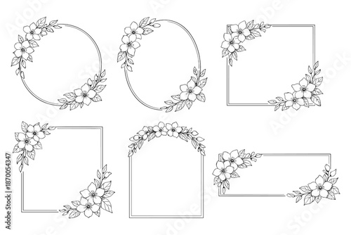 Elegant floral frame collection featuring hand-drawn botanical elements in a minimalist style