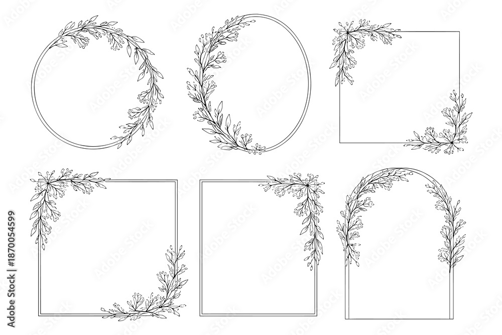 Obraz premium Minimalist botanical frame collection with elegant floral borders