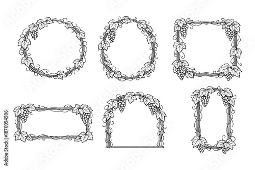 Elegant black and white frames with grape vine motifs for invitations and decor