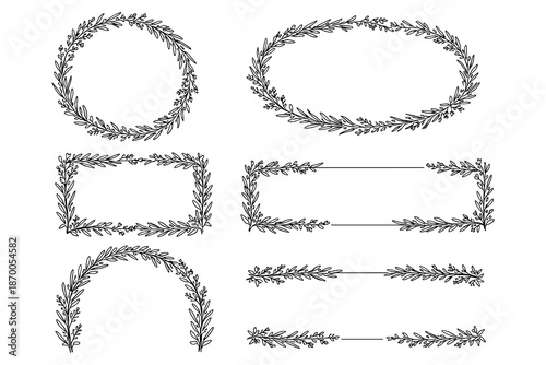 Elegant hand-drawn floral frames and borders for invitations and decor