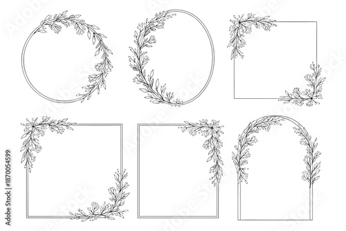 Minimalist botanical frame collection with elegant floral borders