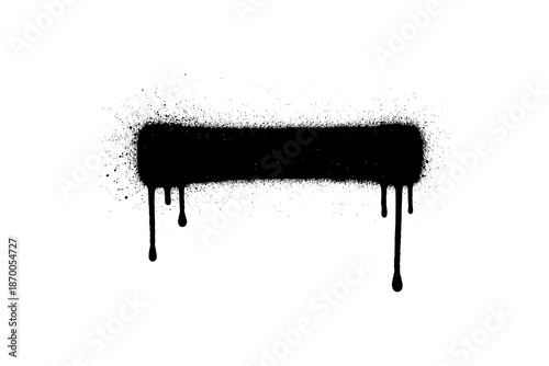 Abstract grunge spray paint drip rectangle with splatter effect on white background