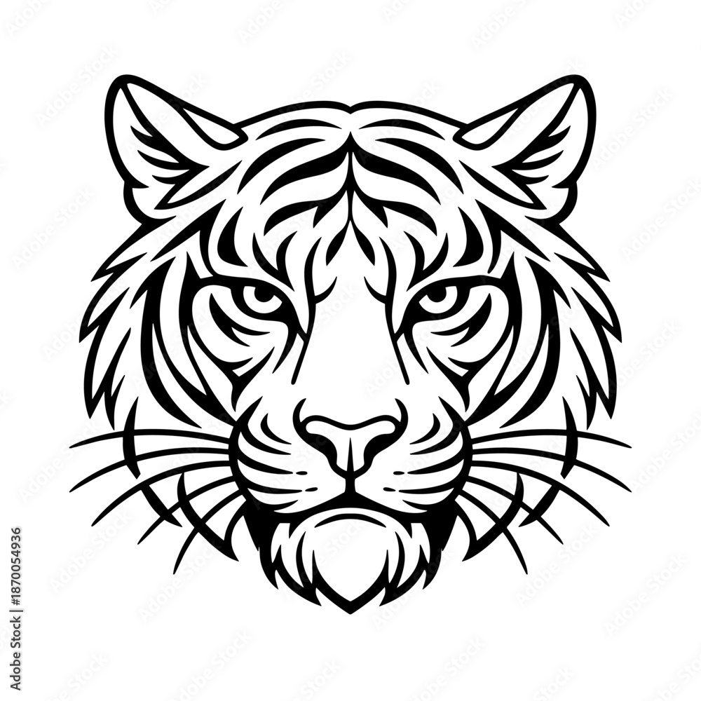 Fototapeta premium Bold black and white tiger face line art design