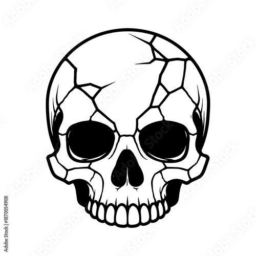 Intricate cracked skull design in bold black and white artwork for halloween decor