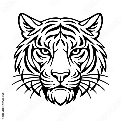 Bold black and white tiger face line art design